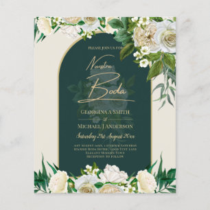 NUESTRA BODA Grönt Guld Vit ros Winter INBJUDAN Flygblad