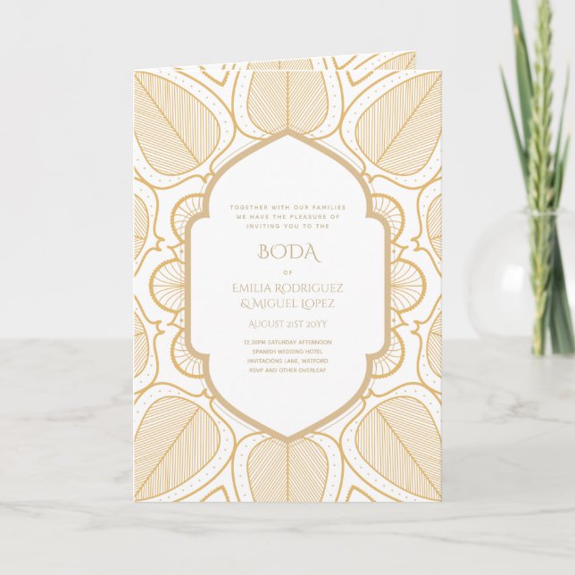 Nuestra Boda GULD 4-årig spansk bröllopsinbjudning Kort (Framsida)