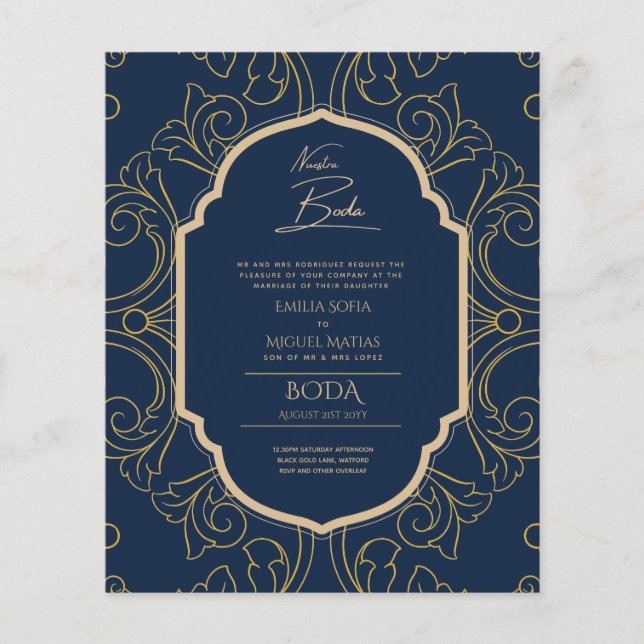 Nuestra Boda GULD Ram Spanska bröllopsinbjudan INV (Framsida)