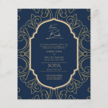 Nuestra Boda GULD Ram Spanska bröllopsinbjudan INV