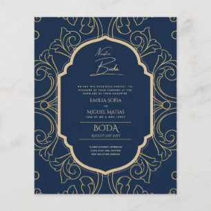 Nuestra Boda GULD Ram Spanska bröllopsinbjudan INV Flygblad