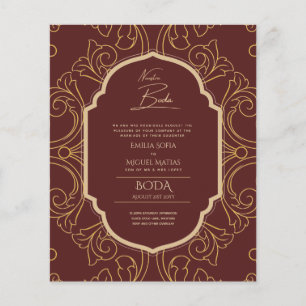 Nuestra Boda GULD Ram Spanska bröllopsinbjudan INV Flygblad