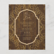Nuestra Boda GULD Ram Spanska bröllopsinbjudan INV