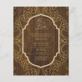 Nuestra Boda GULD Ram Spanska bröllopsinbjudan INV Flygblad