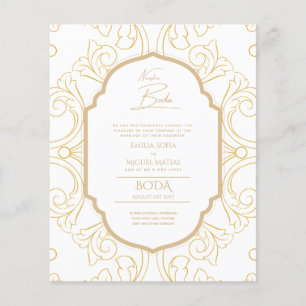 Nuestra Boda GULD Ram Spanska bröllopsinbjudan INV Flygblad