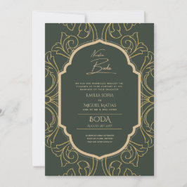 Nuestra Boda GULD Ram Spanska bröllopsinbjudan INV Inbjudningar