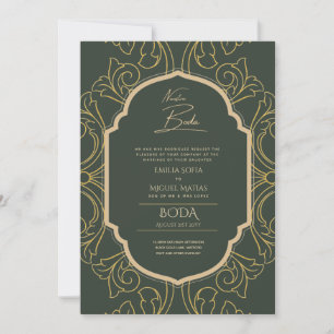 Nuestra Boda GULD Ram Spanska bröllopsinbjudan INV Inbjudningar