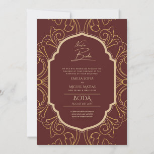Nuestra Boda GULD Ram Spanska bröllopsinbjudan INV Inbjudningar