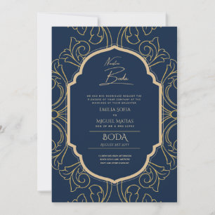 Nuestra Boda GULD Ram Spanska bröllopsinbjudan INV Inbjudningar
