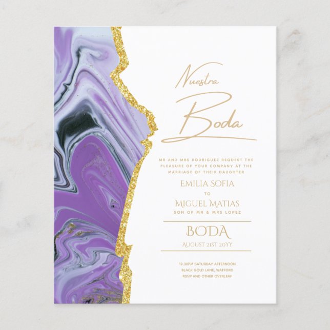 Nuestra Boda Guld Text AGATE Wedding INVITE (Framsida)