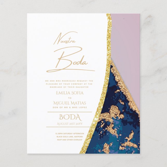Nuestra Boda Guld Text AGATE Wedding INVITE (Framsida)