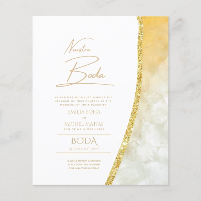 Nuestra Boda Guld Text AGATE Wedding INVITE (Framsida)
