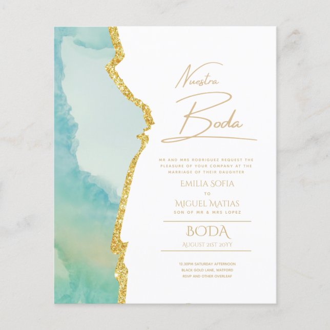Nuestra Boda Guld Text AGATE Wedding INVITE (Framsida)