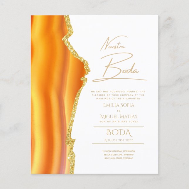 Nuestra Boda Guld Text AGATE Wedding INVITE (Framsida)