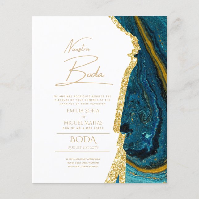 Nuestra Boda Guld Text AGATE Wedding INVITE (Framsida)