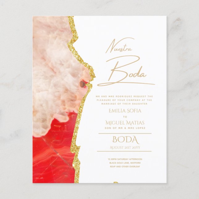 Nuestra Boda Guld Text AGATE Wedding INVITE (Framsida)
