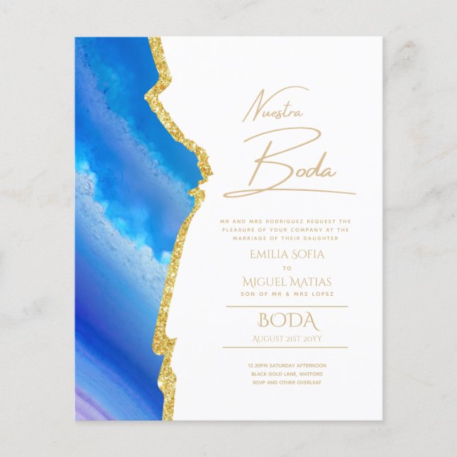 Nuestra Boda Guld Text AGATE Wedding INVITE (Framsida)