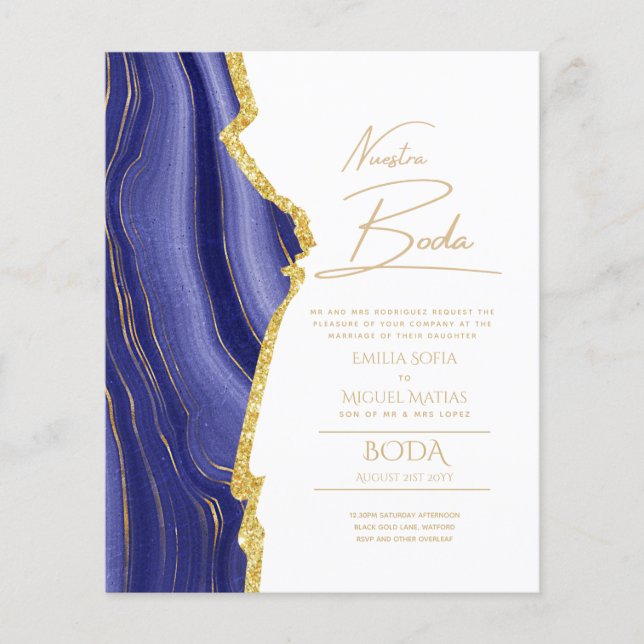Nuestra Boda Guld Text AGATE Wedding INVITE (Framsida)