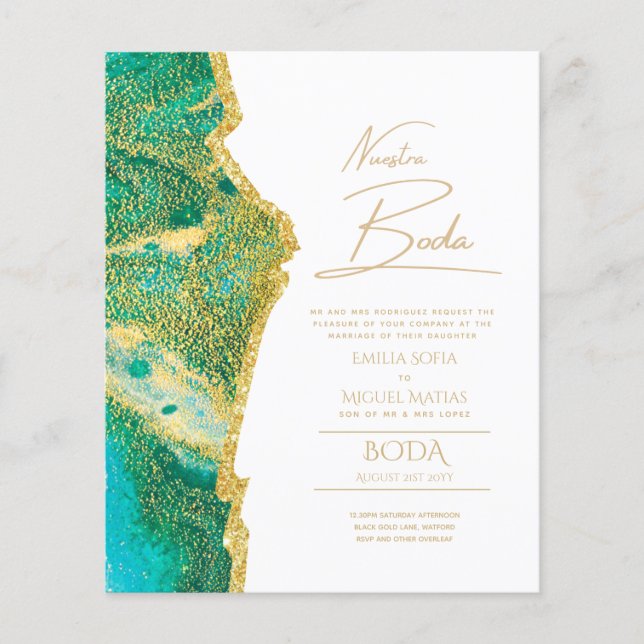 Nuestra Boda Guld Text AGATE Wedding INVITE (Framsida)
