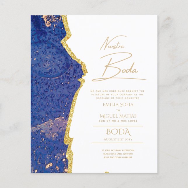 Nuestra Boda Guld Text AGATE Wedding INVITE (Framsida)