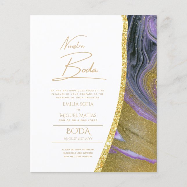 Nuestra Boda Guld Text AGATE Wedding INVITE (Framsida)