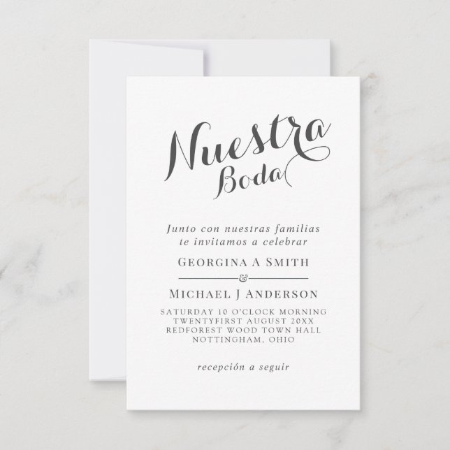 Nuestra Boda-inbjudan BlackWhiteSpanska Bröllop Inbjudningar (Framsida)
