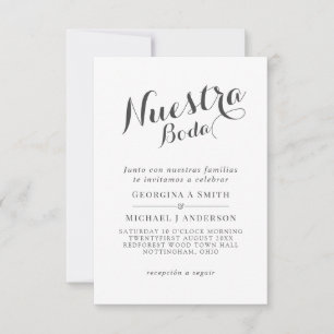 Nuestra Boda-inbjudan BlackWhiteSpanska Bröllop Inbjudningar