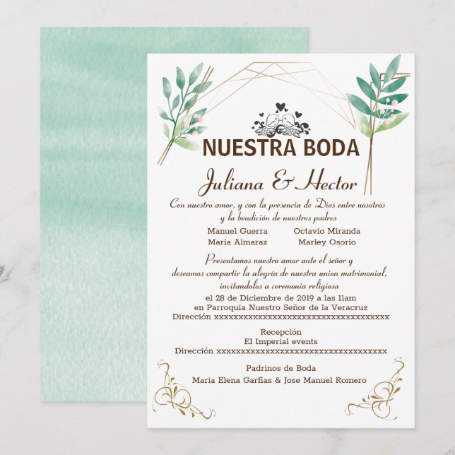 Nuestra Boda-inbjudan Inbjudningar (Fram/baksida)