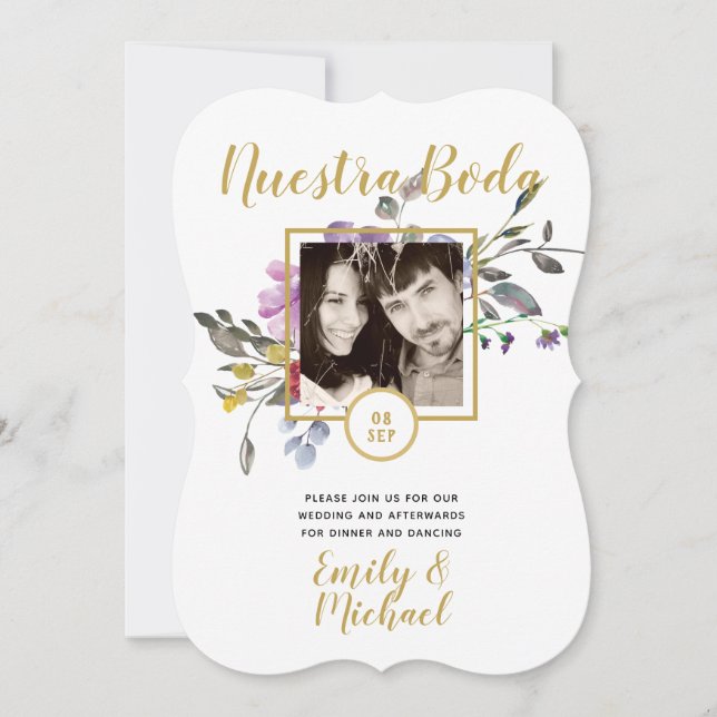 Nuestra Boda-inbjudan - PHOTO Bröllop Lila 2 Inbjudningar (Framsida)