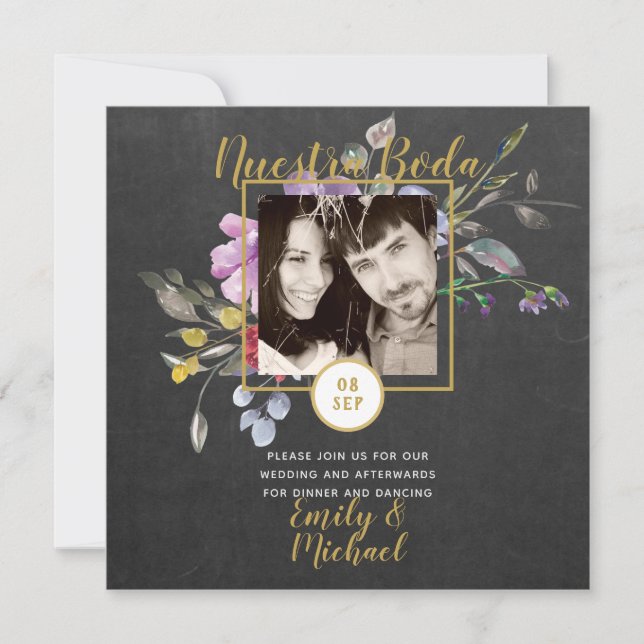 Nuestra Boda-inbjudan - PHOTO Bröllop Lila 2 Inbjudningar (Framsida)