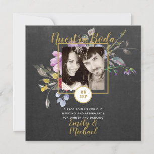 Nuestra Boda-inbjudan - PHOTO Bröllop Lila 2 Inbjudningar