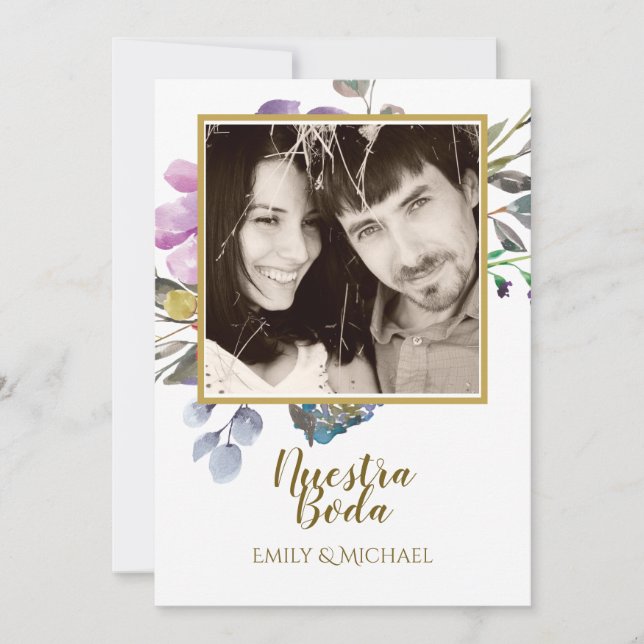 Nuestra Boda-inbjudan - PHOTO Bröllop Lila Inbjudningar (Framsida)
