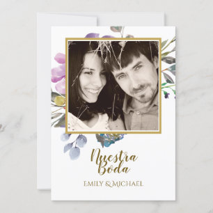 Nuestra Boda-inbjudan - PHOTO Bröllop Lila Inbjudningar