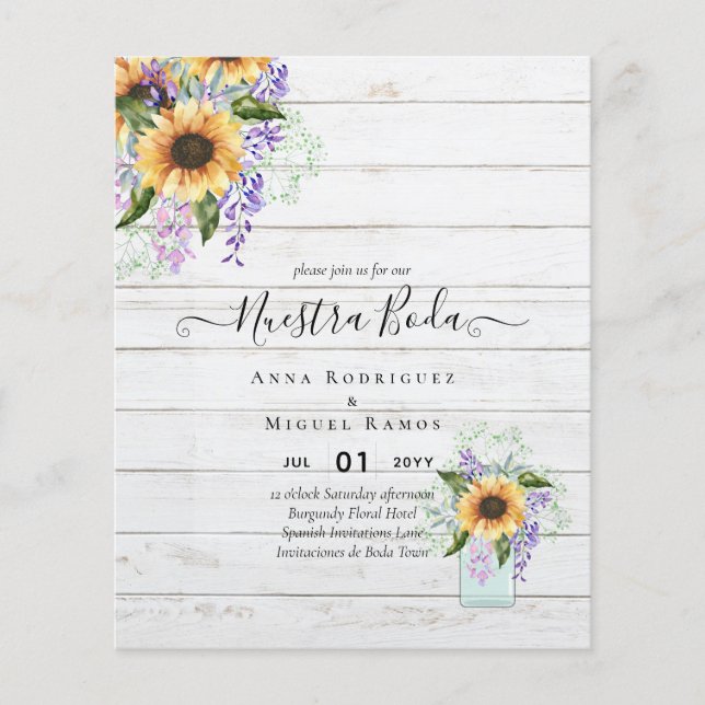 Nuestra Boda-inbjudan till spanska Bröllop SUNFLOW Flygblad (Framsidan)