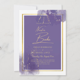 NUESTRA BODA LILA GULD Bröllop Lavender INBJUDAN
