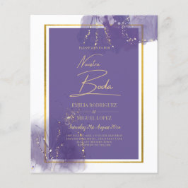 NUESTRA BODA LILA GULD Bröllop Lavender INBJUDAN Flygblad