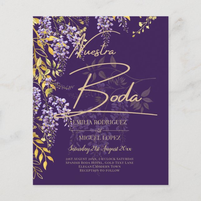 Nuestra Boda Lilac Wisteria Bröllop Spanien Inbjud Flygblad (Framsidan)