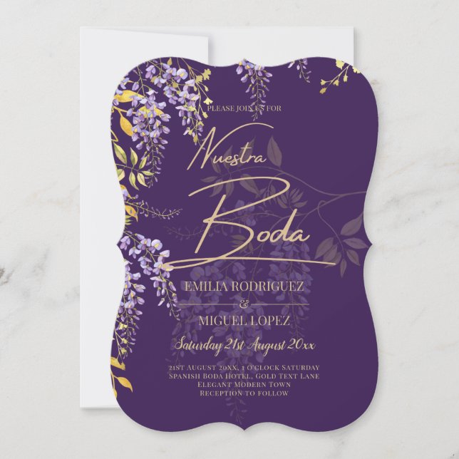 Nuestra Boda Lilac Wisteria Bröllop Spanien Inbjud Inbjudningar (Framsida)