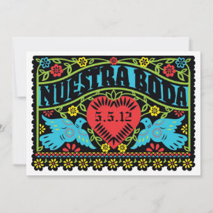 Nuestra Boda Lovebird Papel Picado Banner Inbjudningar