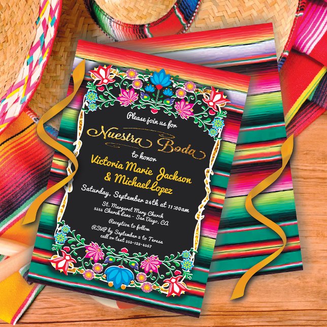 Nuestra Boda Mexican Fiesta Party Guld Glitter Inbjudningar (Skapare uppladdad)