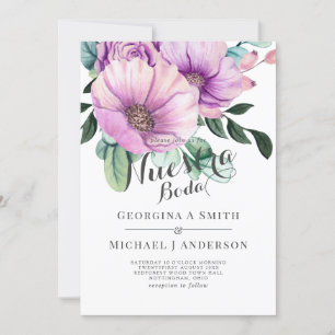 Nuestra Boda Modern Spain Bröllop Lila blommor Inbjudningar