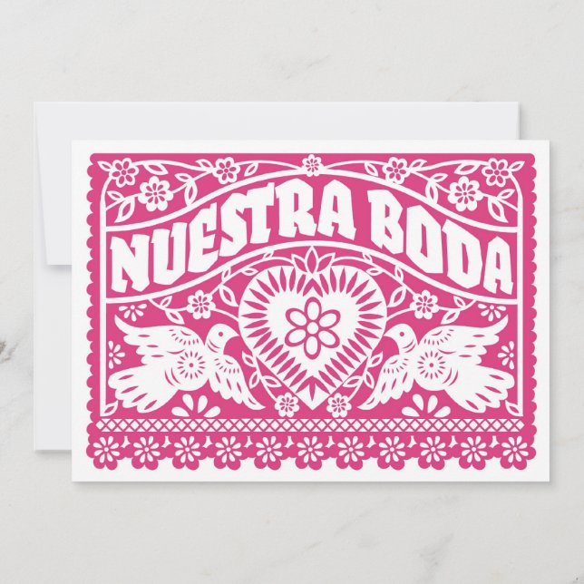 Nuestra Boda Papel Picado Love birds Inbjudningar (Baksida)