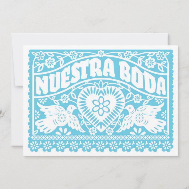 Nuestra Boda Papel Picado Love birds Teal Inbjudningar (Baksida)