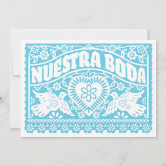 Nuestra Boda Papel Picado Love birds Teal Inbjudningar