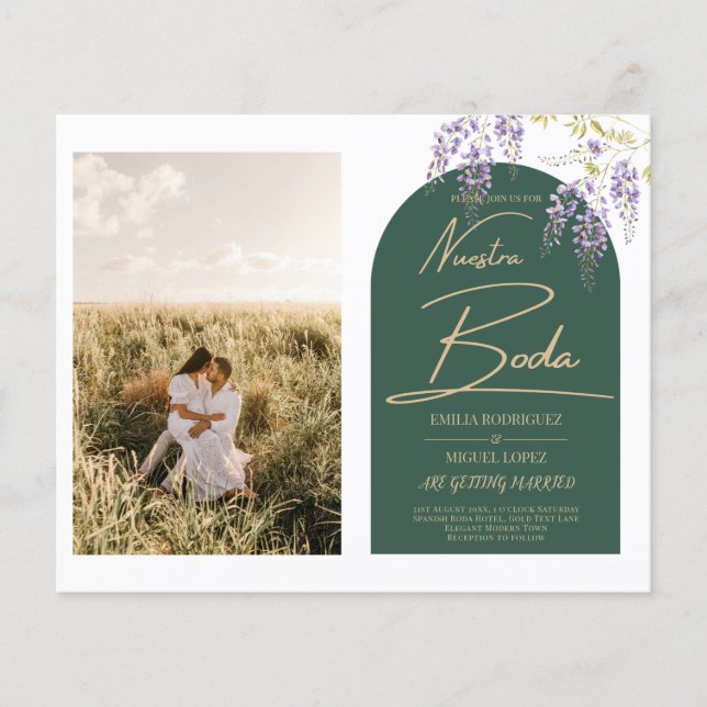 NUESTRA BODA PHOTO Wisteria Spanska bröllopsinbjud Flygblad (Framsidan)