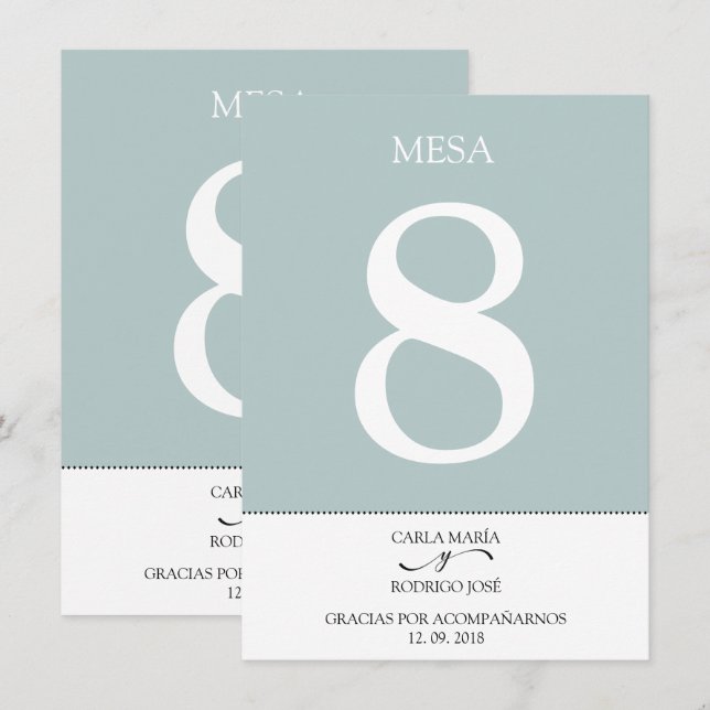 NUESTRA BODA Redigerbart spanskt Bordsnummer (Fram/baksida)