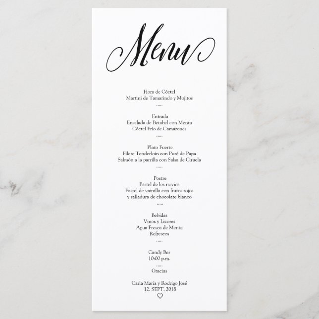NUESTRA BODA Redigerbart spanskt menykort Meny (Framsida)