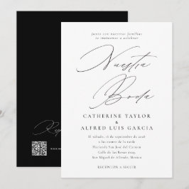 Nuestra Boda, spansk, svart QR-kod Bröllop Inbjudningar