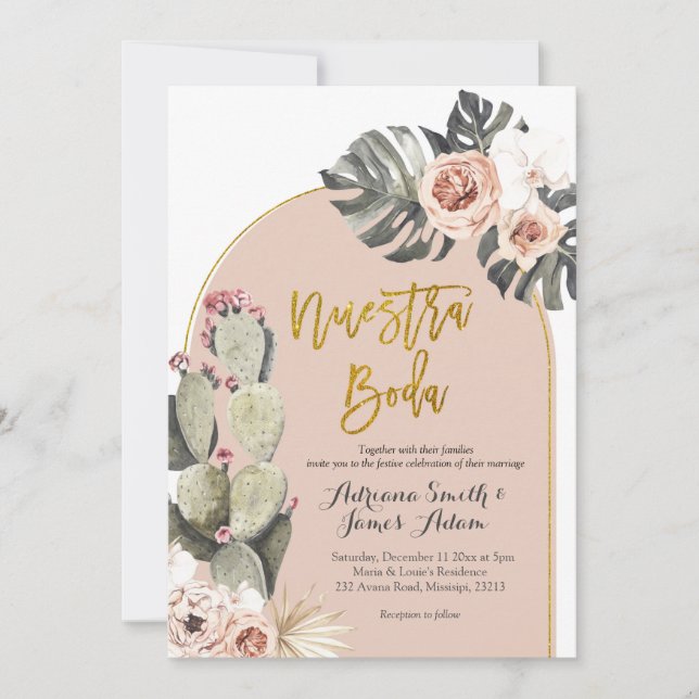 Nuestra Boda Spanska Bröllop-inbjudan Inbjudningar (Framsida)