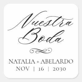 Nuestra Boda Square Wedbröllop Stickers spanska Fyrkantigt Klistermärke